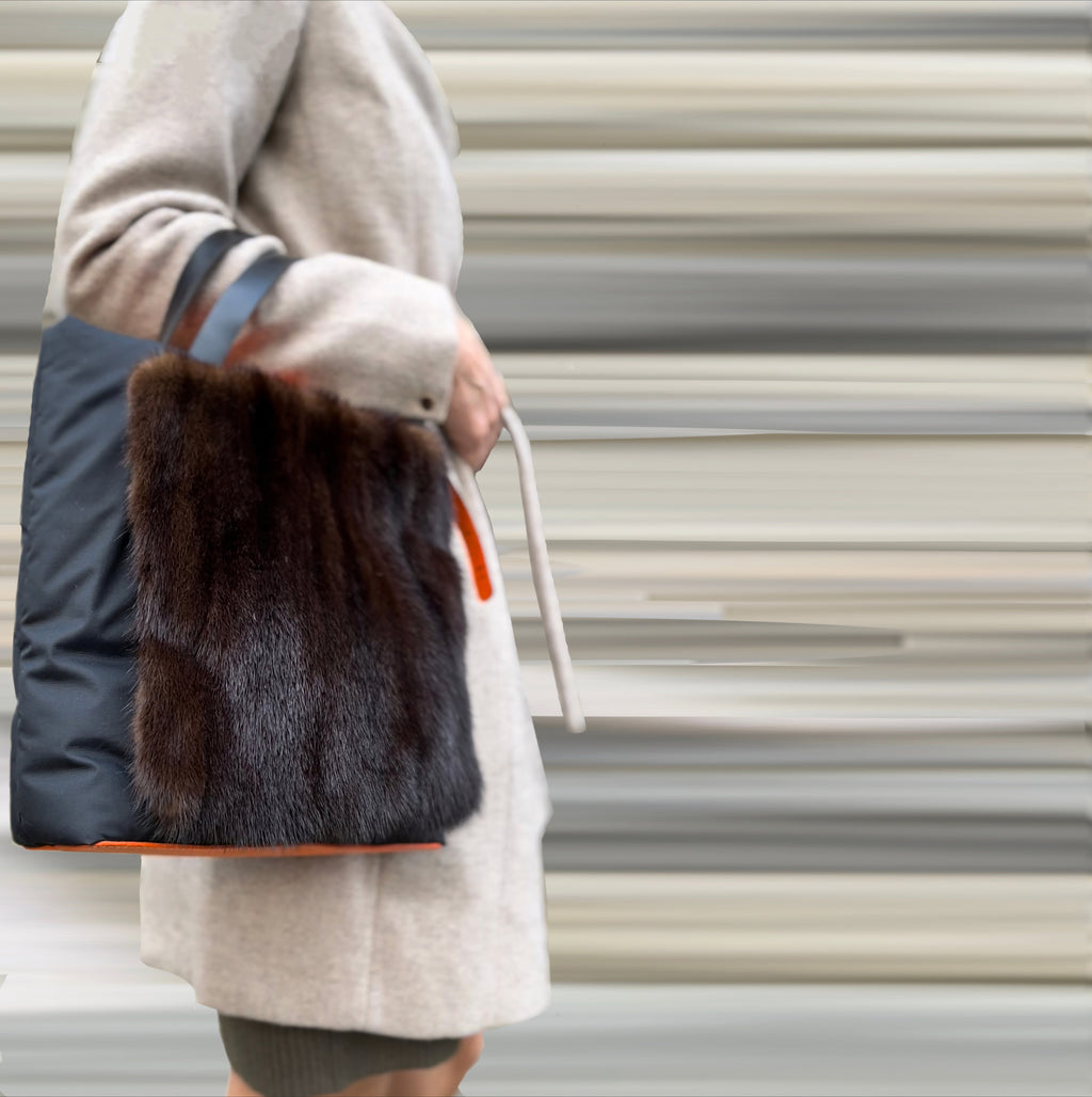 Stella  Tote bag design avec poche fourrure vison