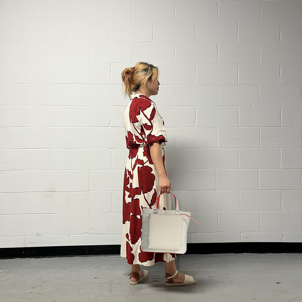 Neige Tote bag design en toile recyclée off white avec poche en cuir couture main