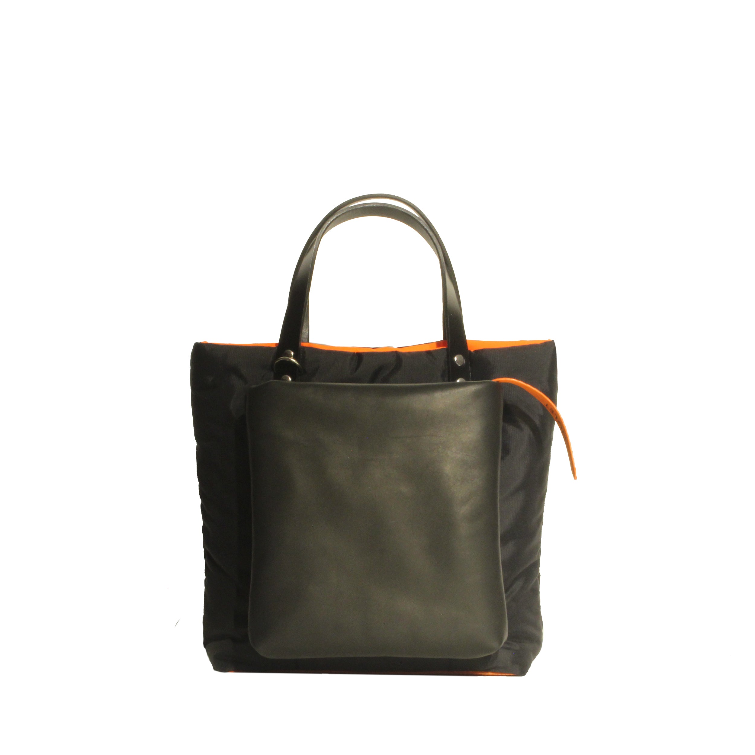 Stromboli Tote bag design en toile recyclée noir avec poche en cuir MAT