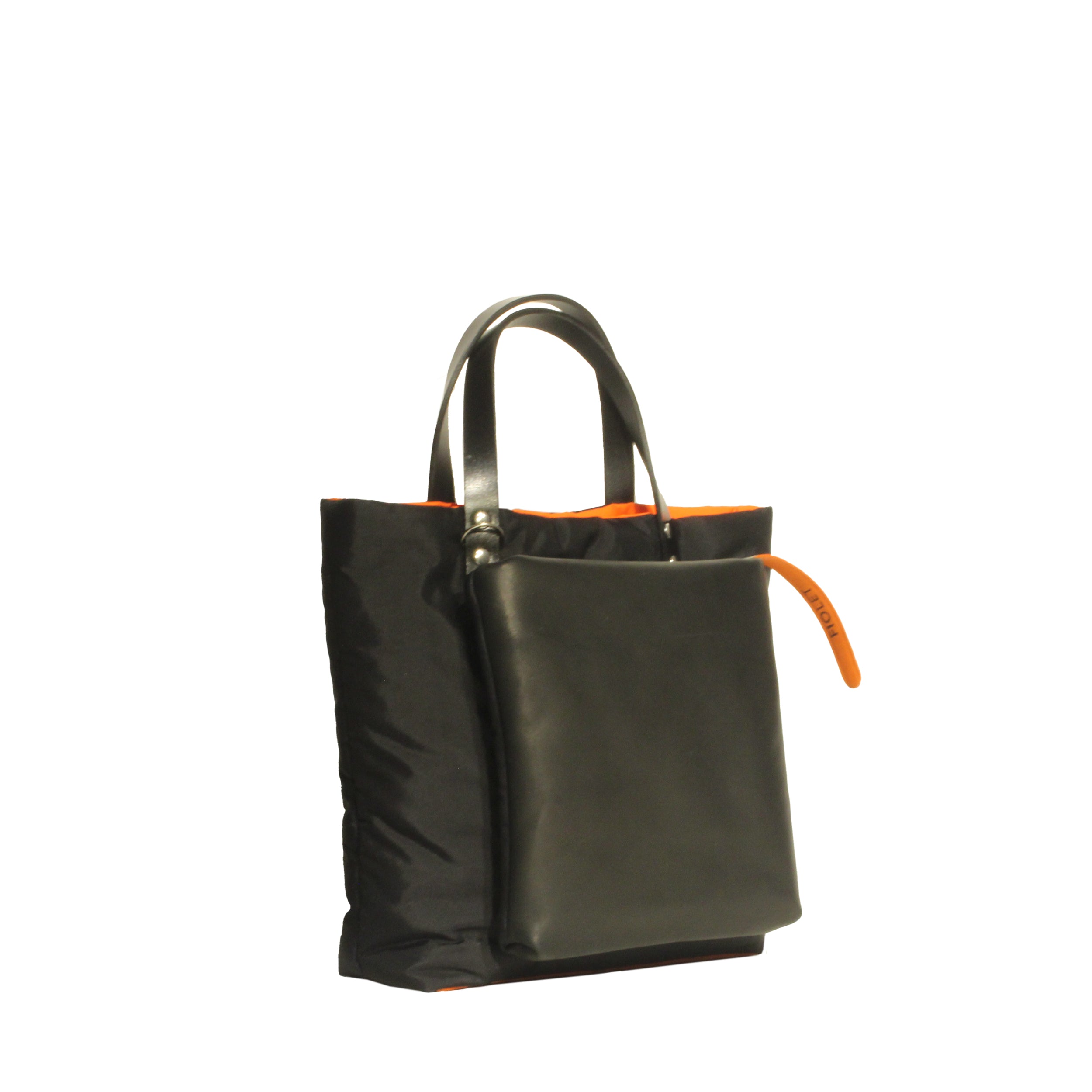 Stromboli Tote bag design en toile recyclée noir avec poche en cuir MAT