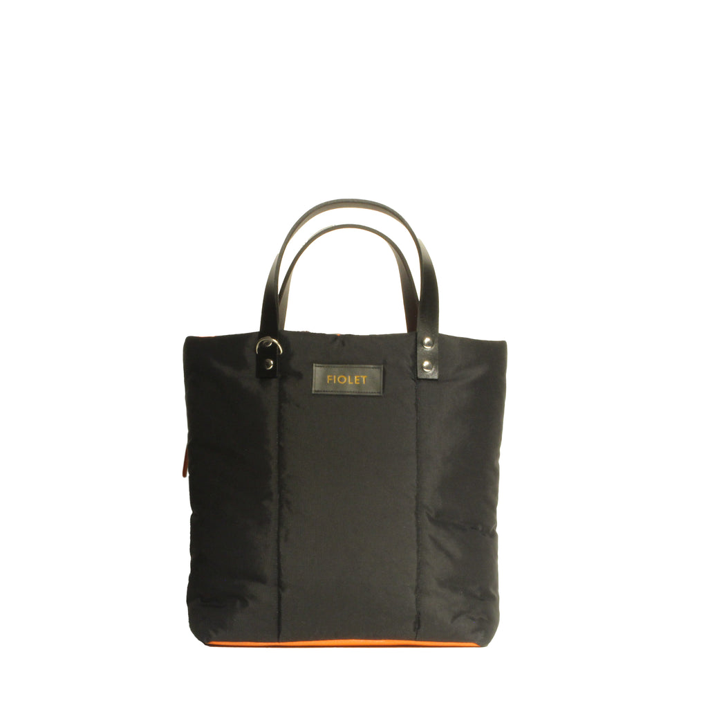 Stromboli Tote bag design en toile recyclée noir avec poche en cuir MAT