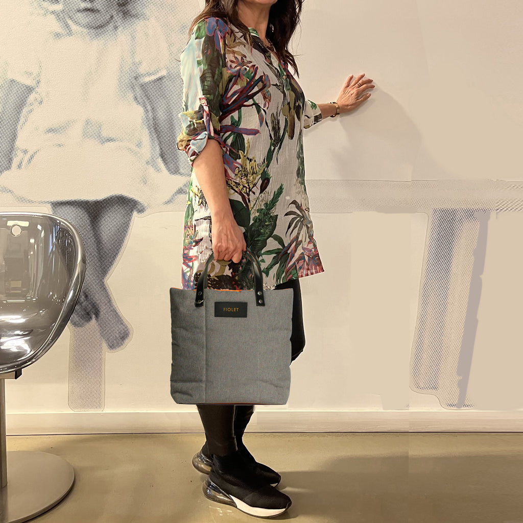 Marceline  tote bag toile recyclée gris clair texture/  tex light grey