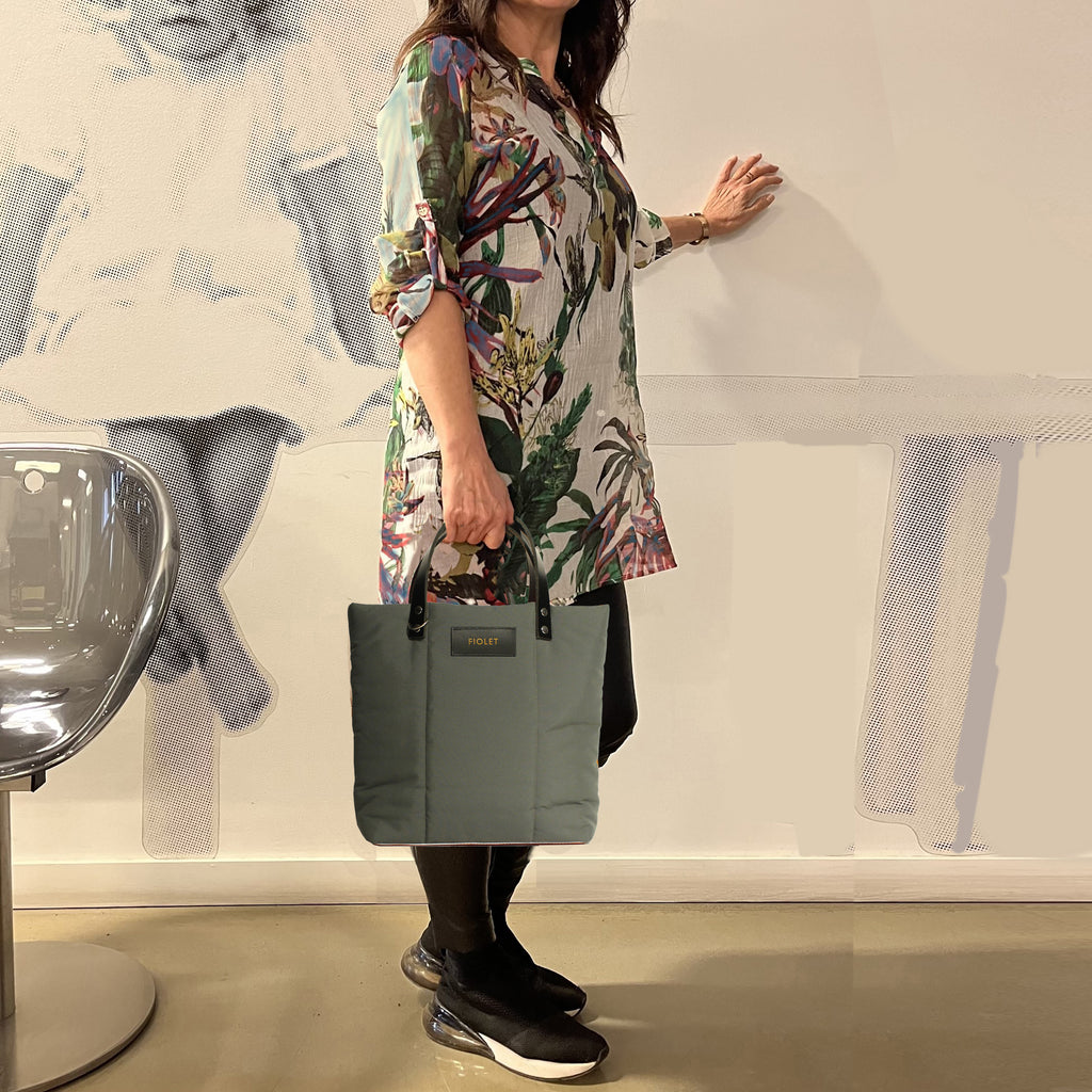Marceline  tote bag toile recyclée vert de gris / verdigris green