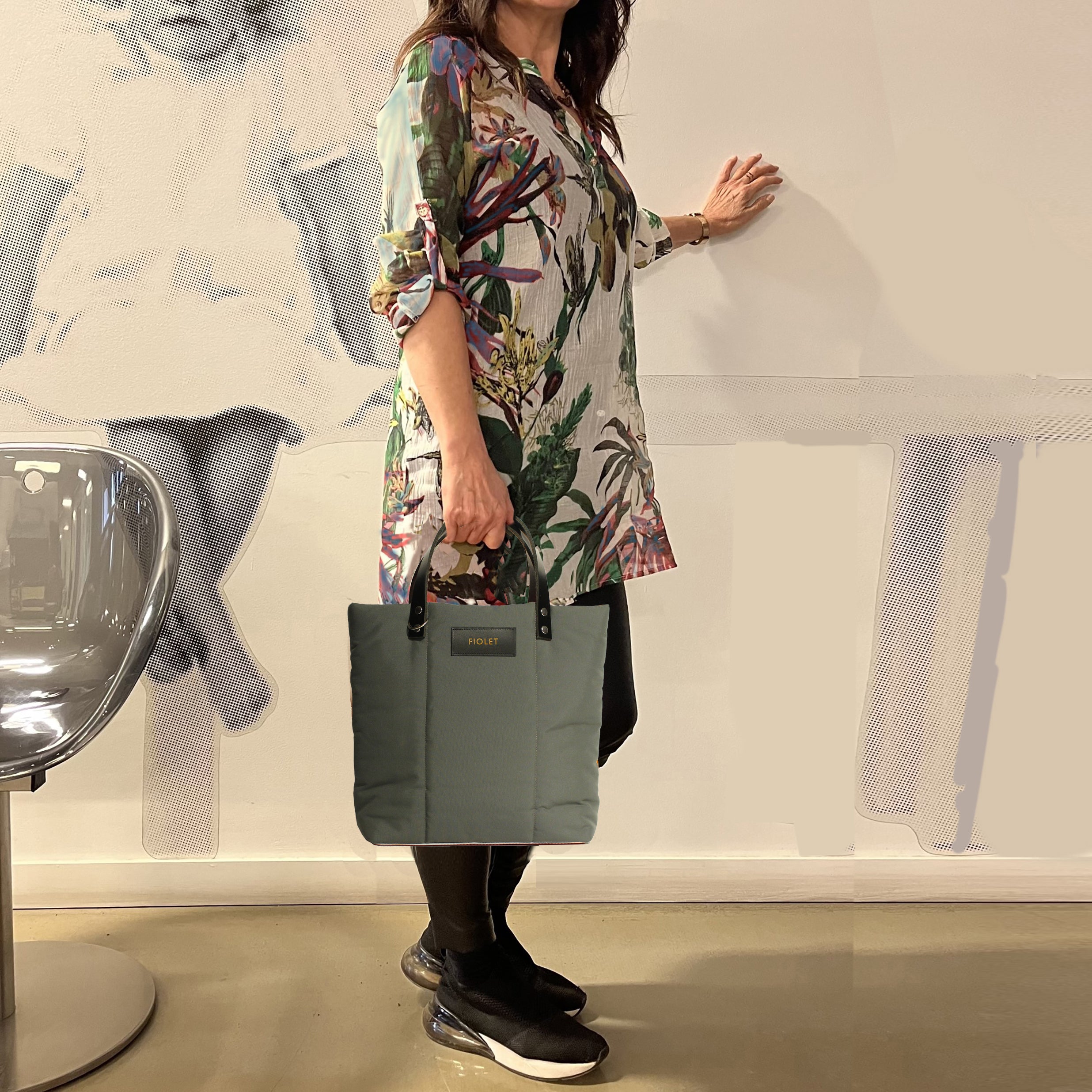 Marceline  tote bag toile recyclée vert de gris / verdigris green