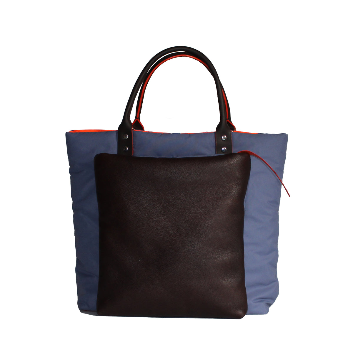Nadette  Tote bag design en toile recyclée parme avec poche en cuir marron grainé