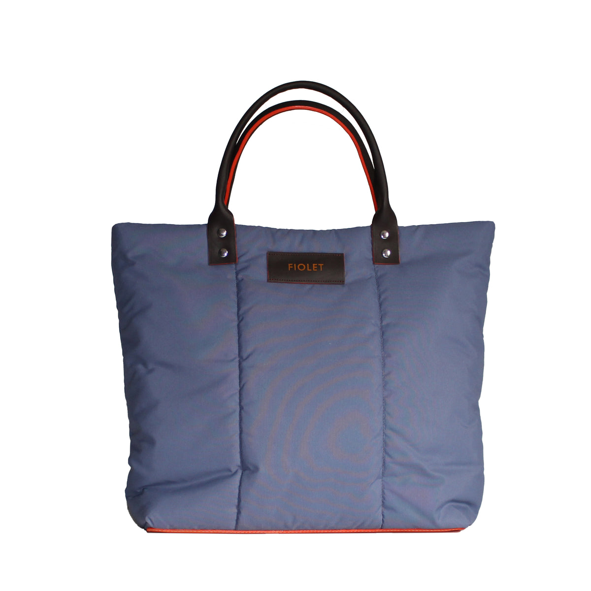 Nadette  Tote bag design en toile recyclée parme avec poche en cuir marron grainé