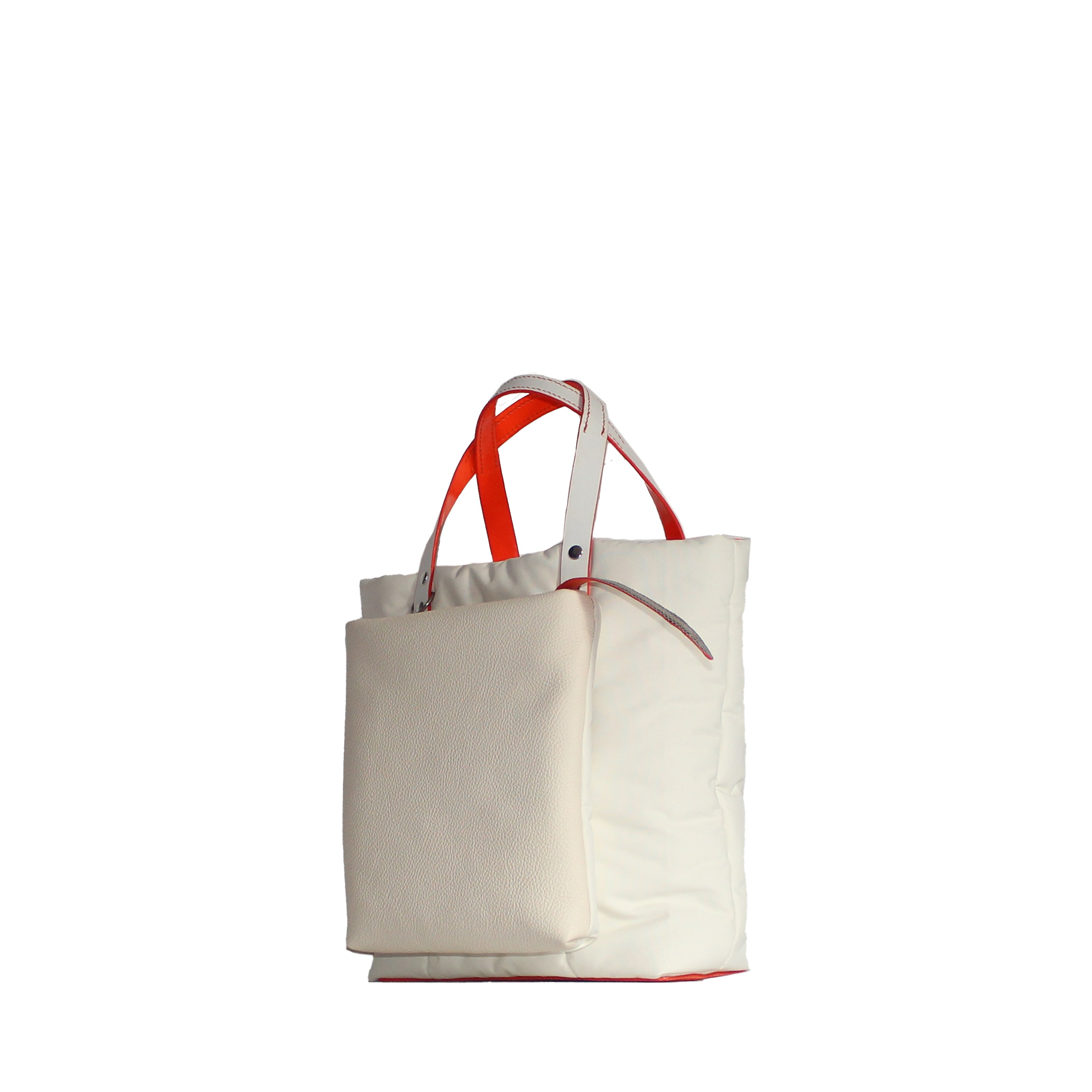 Neige Tote bag design en toile recyclée off white avec poche en cuir couture main