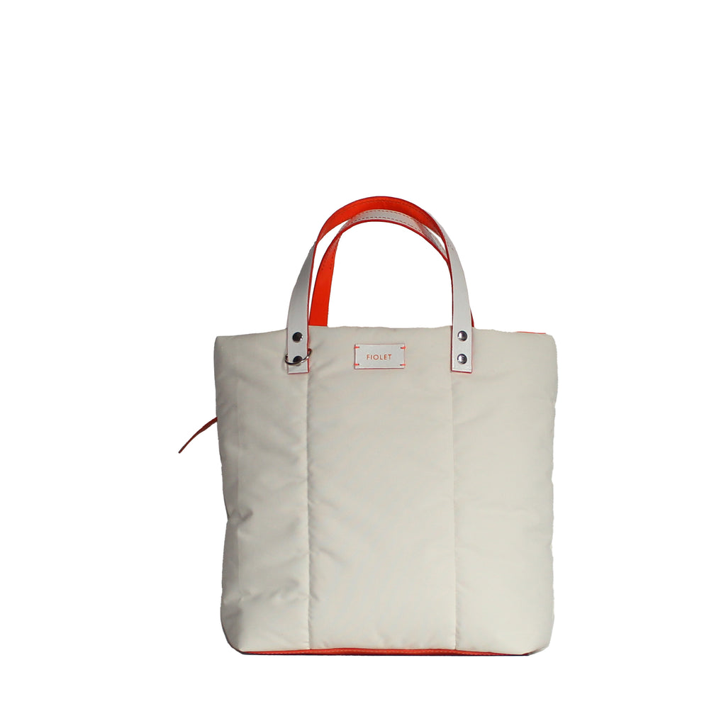 Neige Tote bag design en toile recyclée off white avec poche en cuir couture main