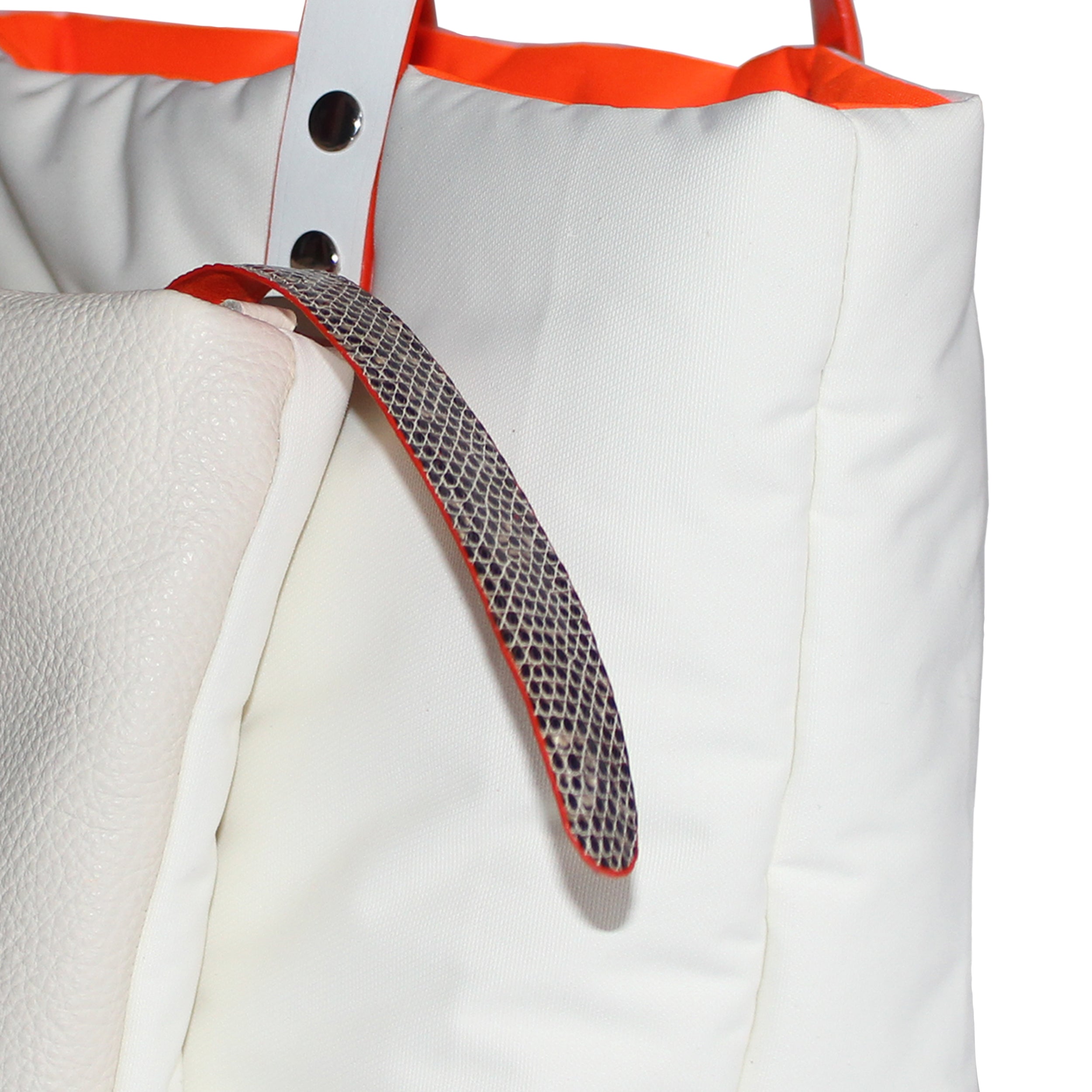 Neige Tote bag design en toile recyclée off white avec poche en cuir couture main