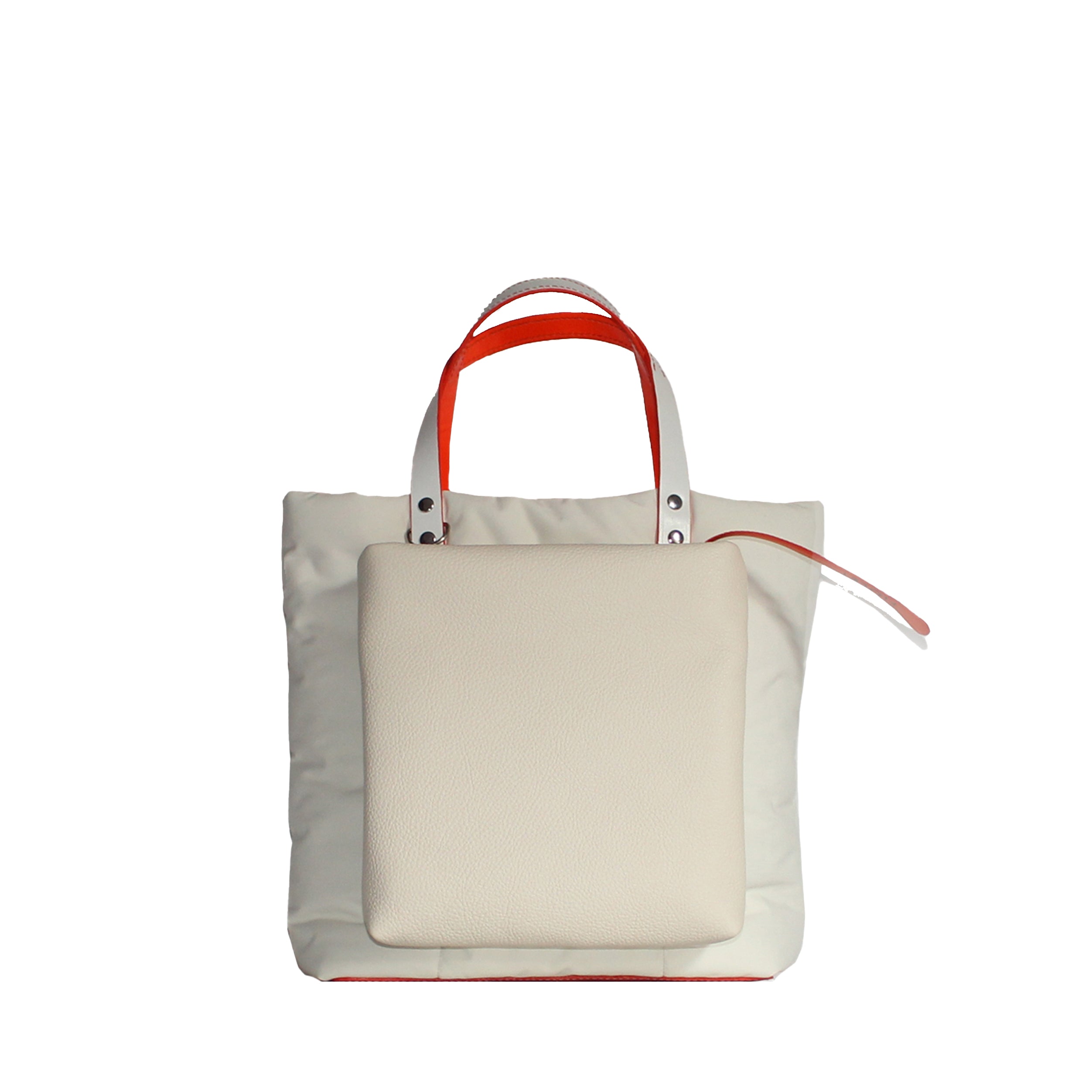 Neige Tote bag design en toile recyclée off white avec poche en cuir couture main