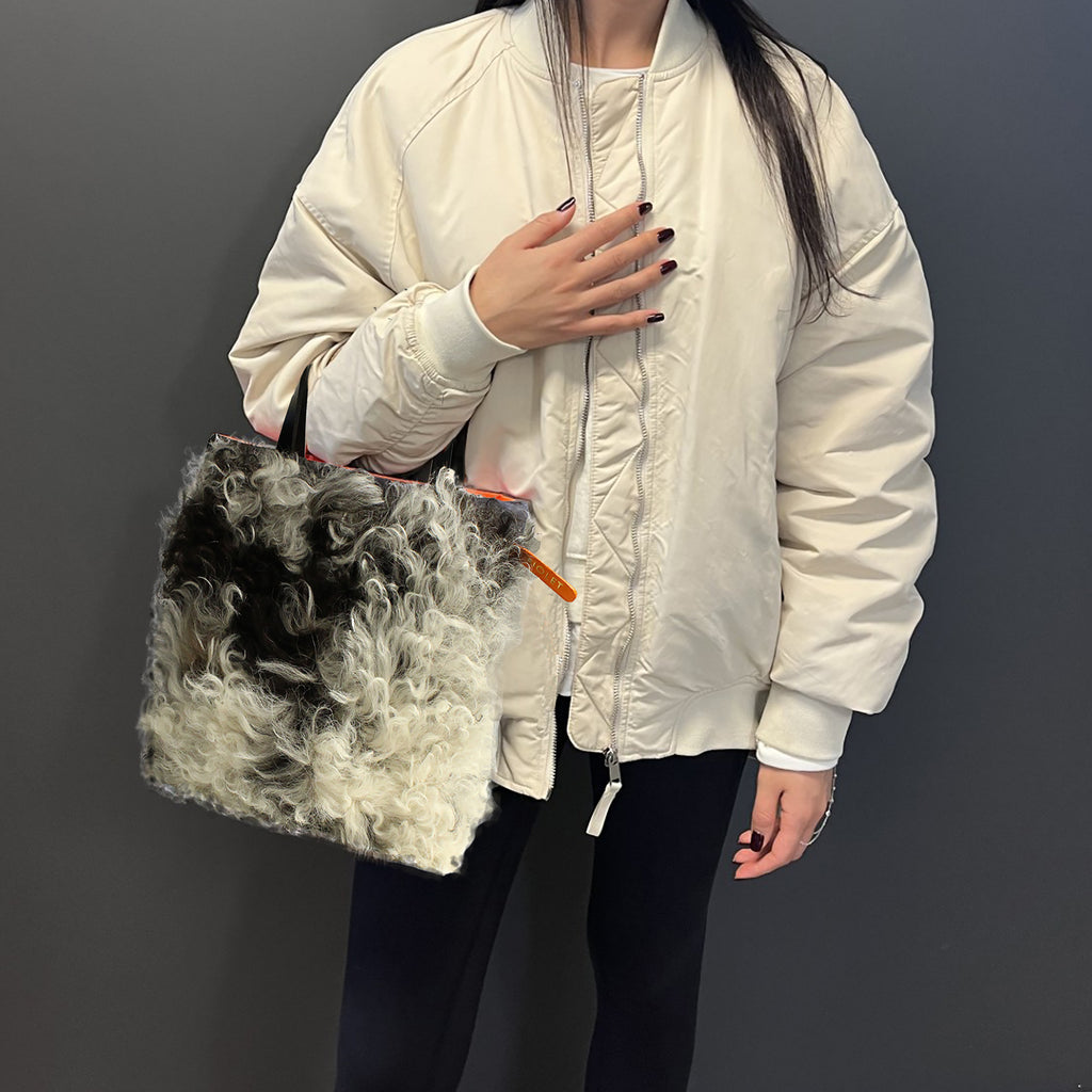 Luna tote bag en toile recyclée gris et mouton