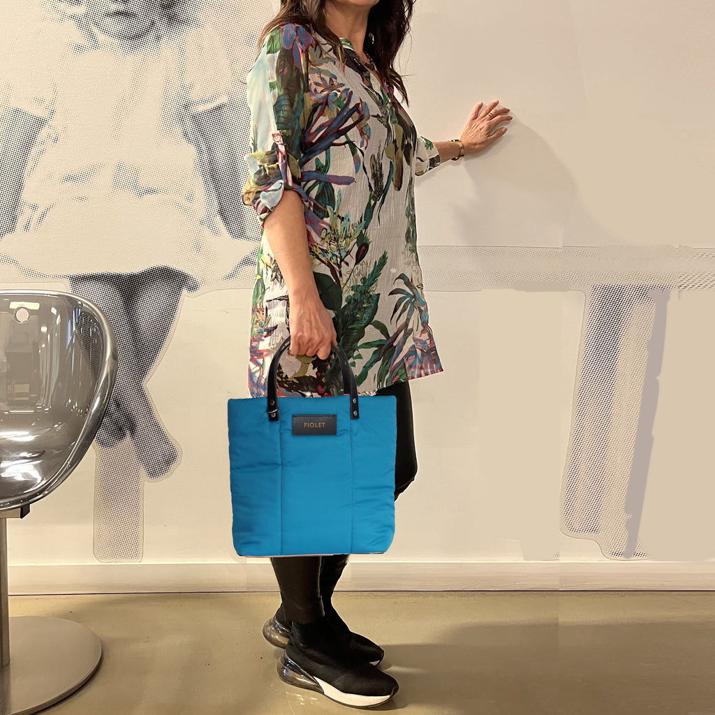 Marceline  tote bag toile recyclée bleu canard / duck blue