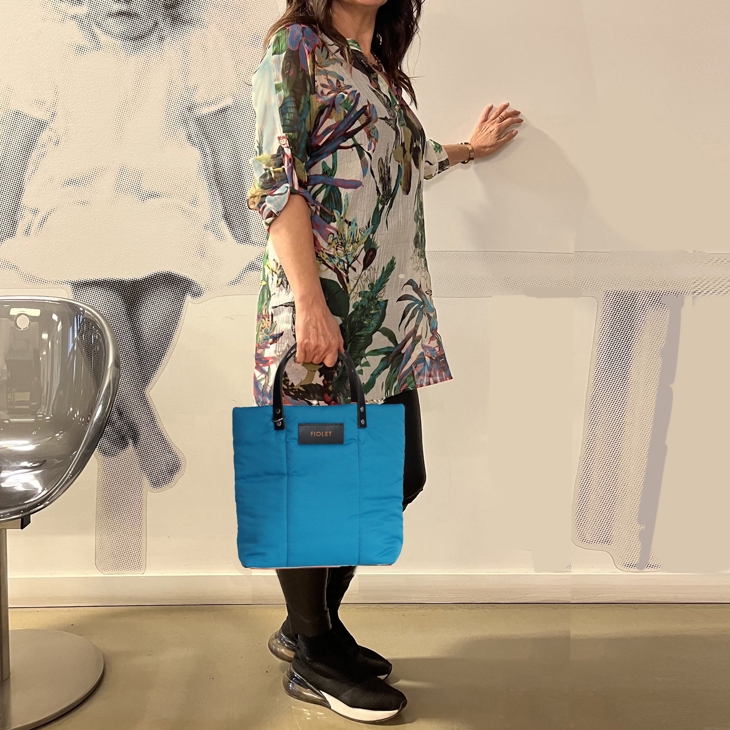 Marceline  tote bag toile recyclée bleu canard / duck blue