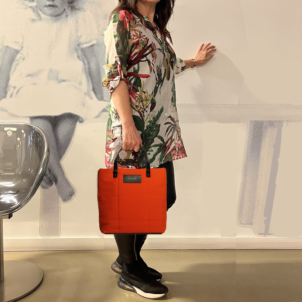 Marceline  tote bag toile recyclée rouge vermillon/ vermilion red