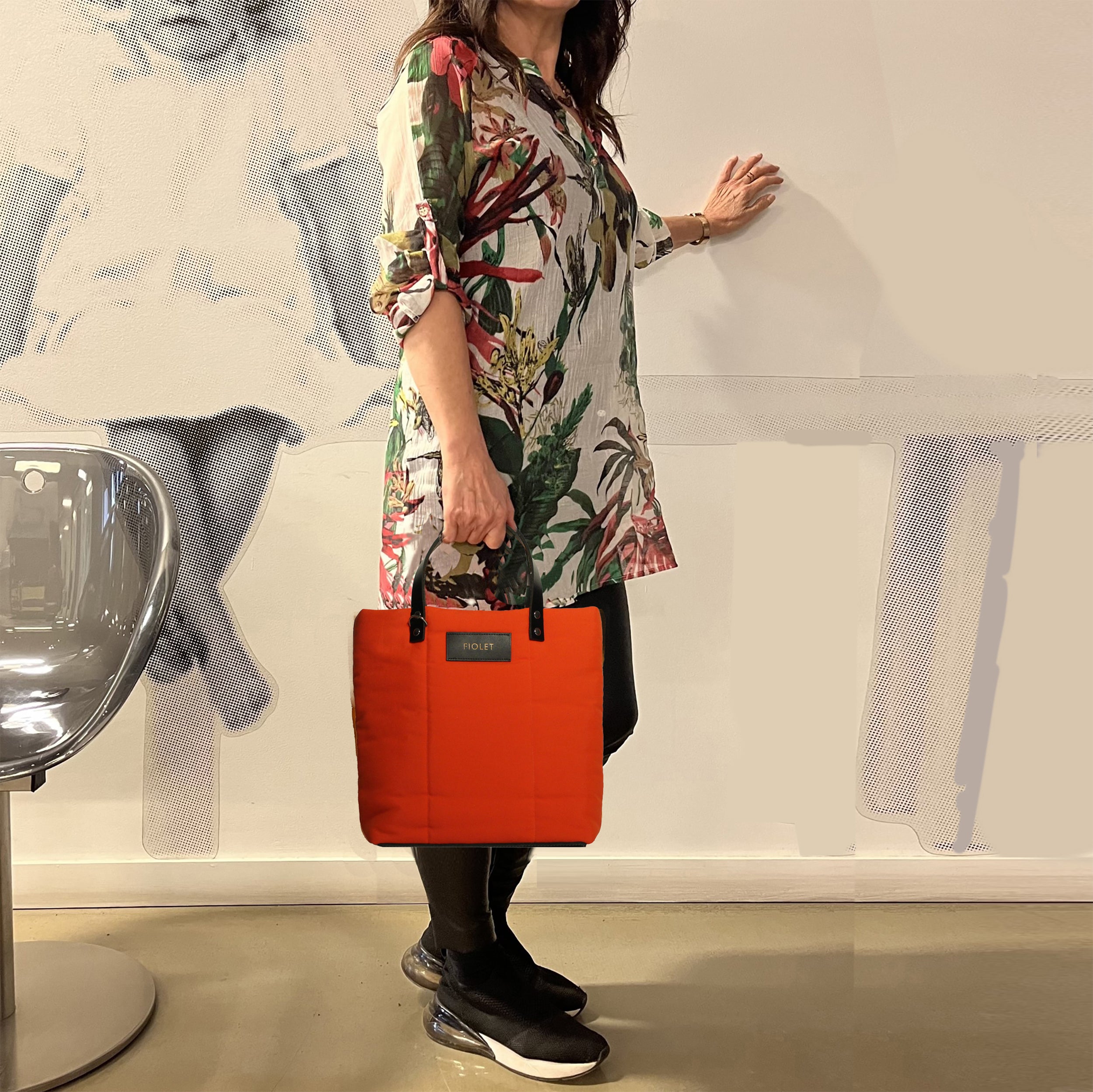Marceline  tote bag toile recyclée rouge vermillon/ vermilion red
