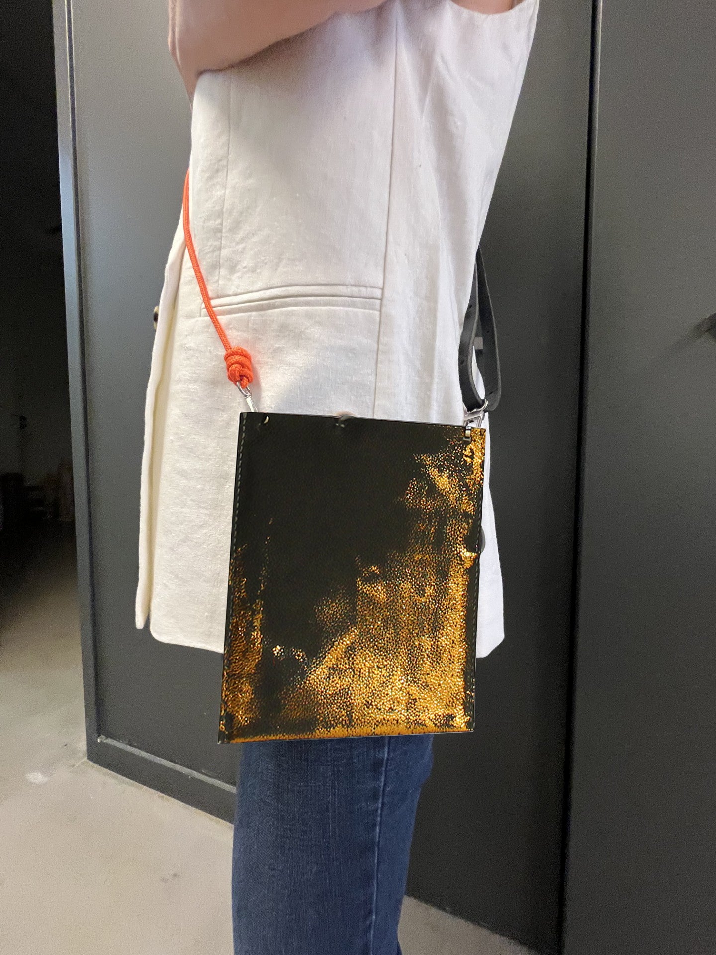Lucienne pochette  bandoulière en cuir gris / OR  fait ✋🏻 -