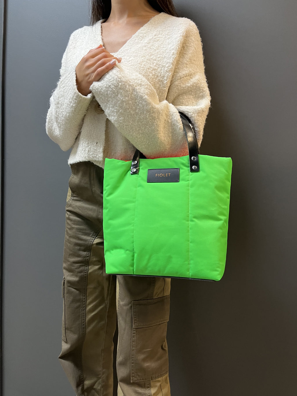 Marceline tote bag  Vert fluo recyclée  / Marceline  Neon green recycled canvas