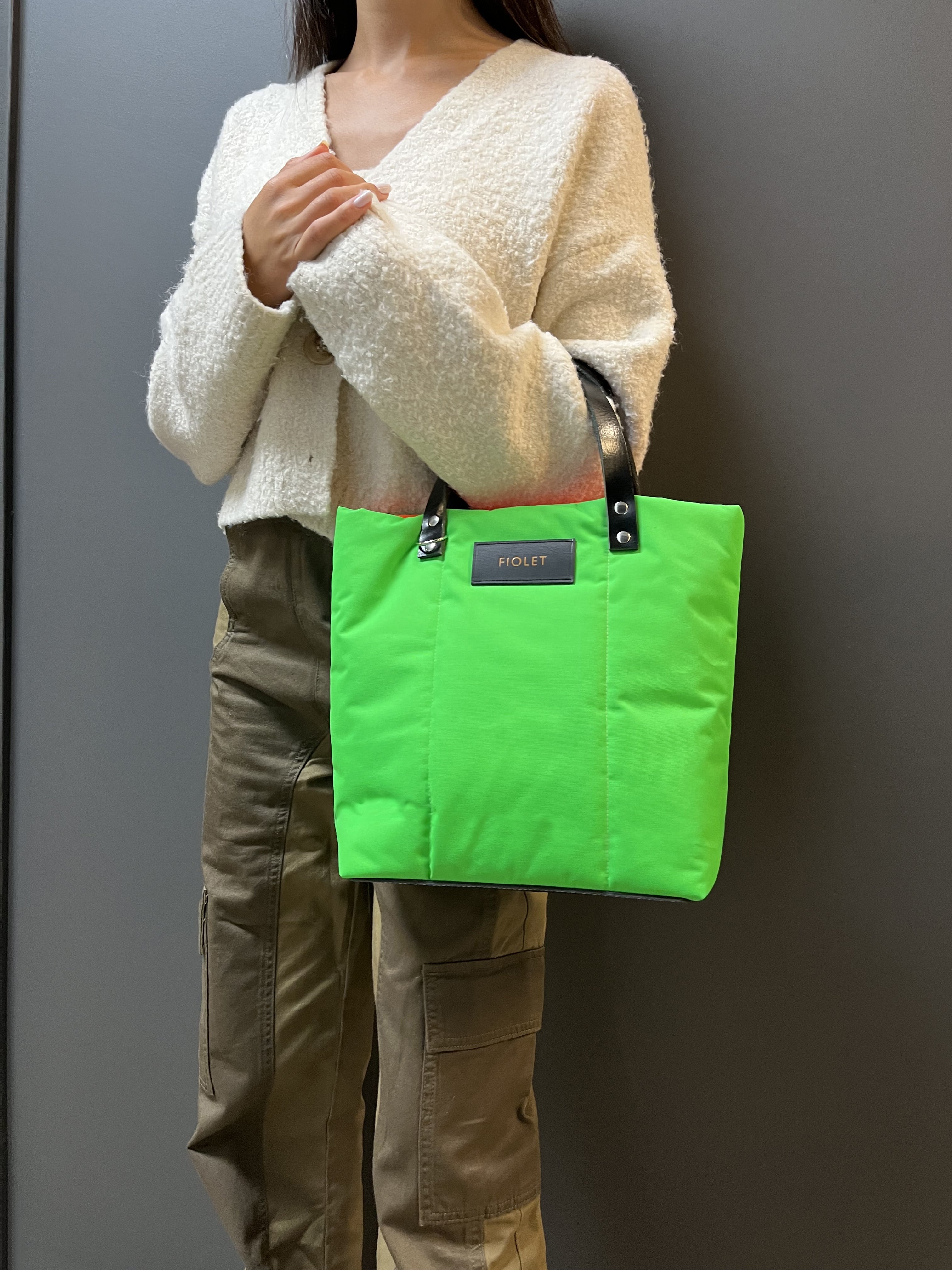 Marceline tote bag  Vert fluo recyclée  / Marceline  Neon green recycled canvas
